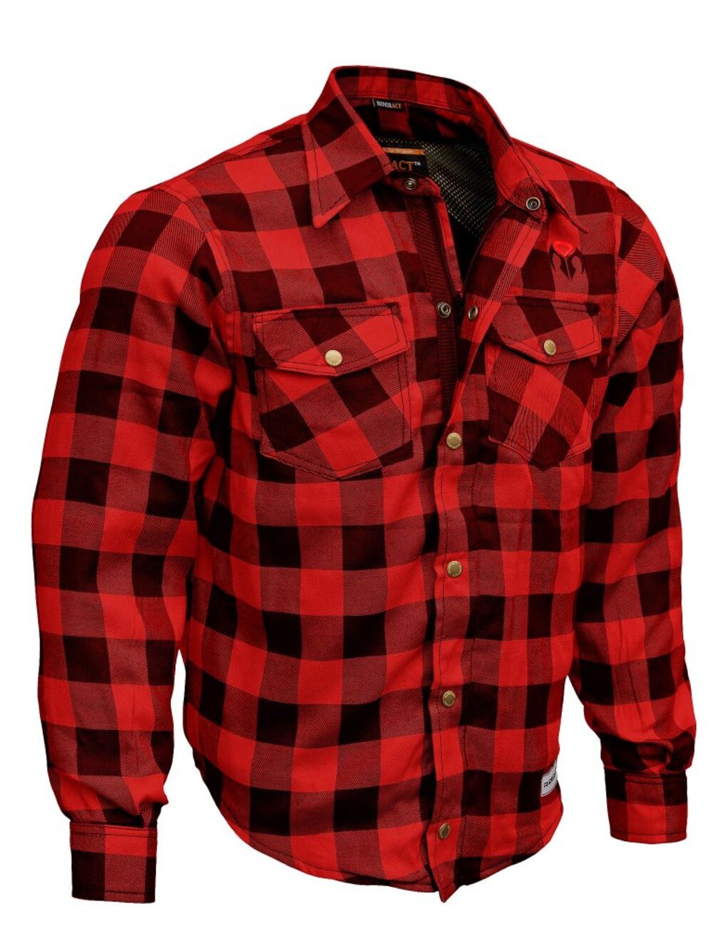 RIDERACT Motorcycle Flannel Shirt with Armor Red Black